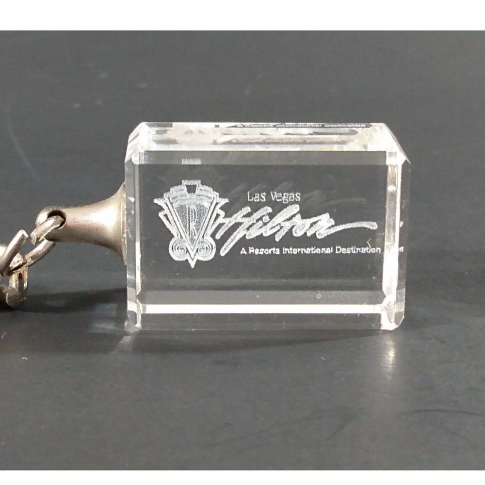Las Vegas Hilton VIntage Casino Hotel Laser Etched Crystal Cube Las Vegas